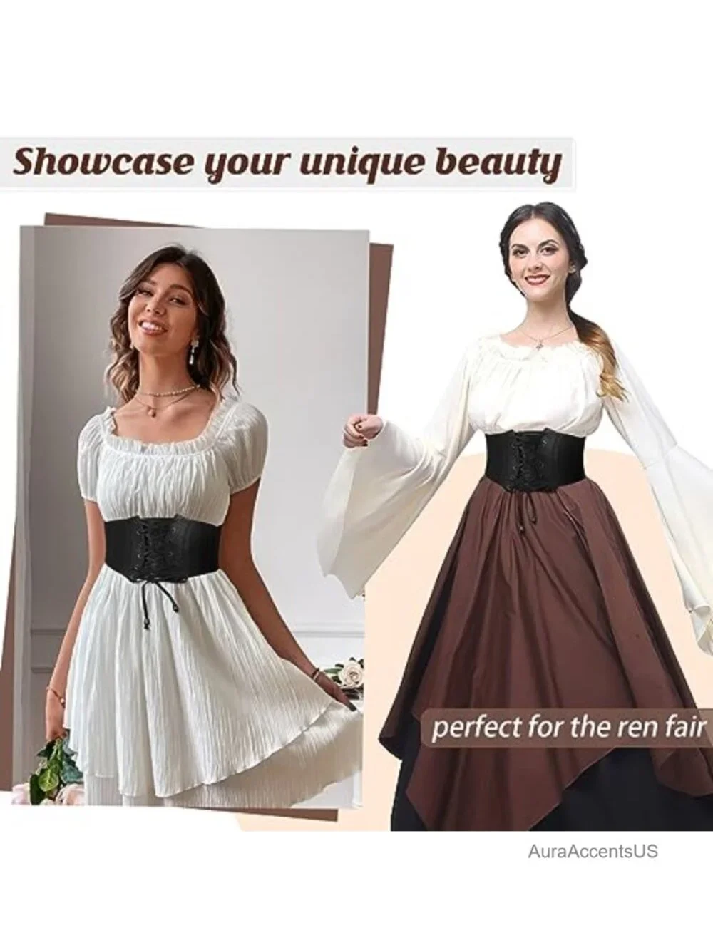 Wide Elastic Faux Leather Corset Belt Lace-up Waspie Waist Belt Women